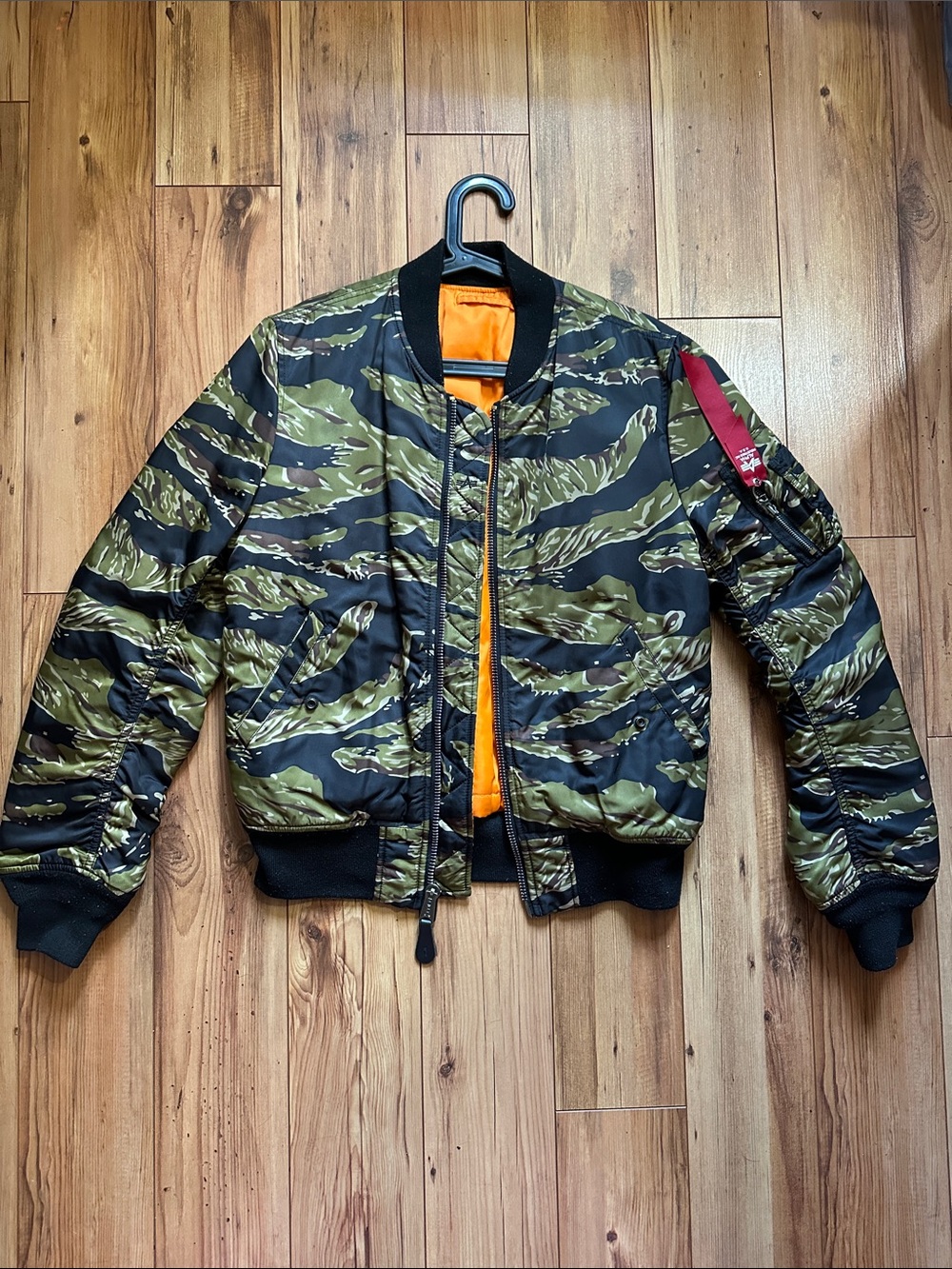 Alpha Industries Tiger Stripe Camo Bomber Jacket with Orange Lining